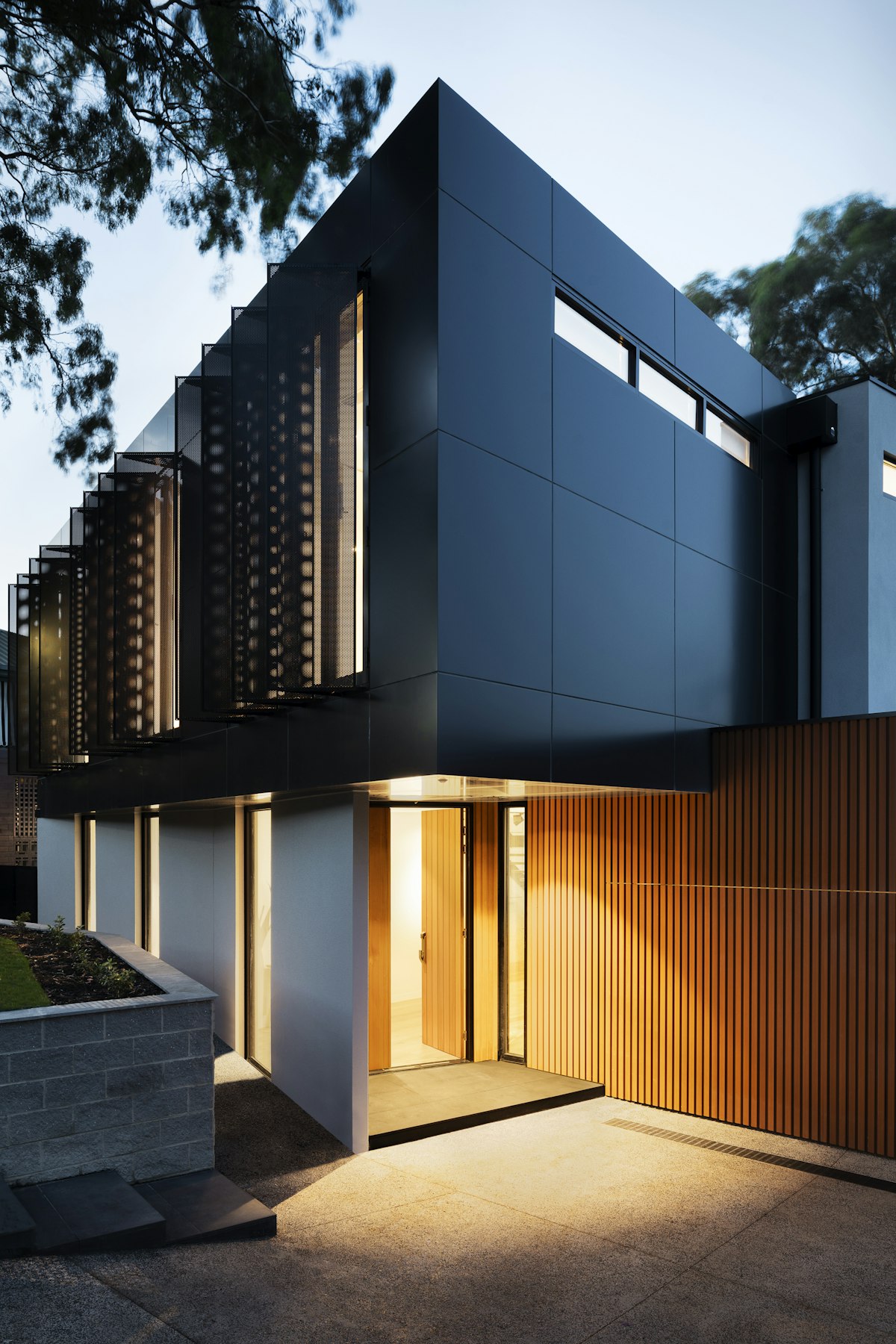 High-end modern Washington state residence at dusk